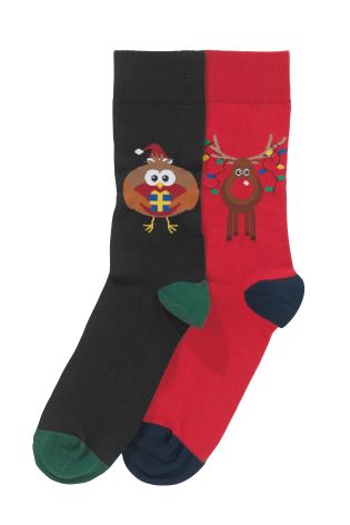 Black/Red Rudolph And Robin Socks Two Pack
